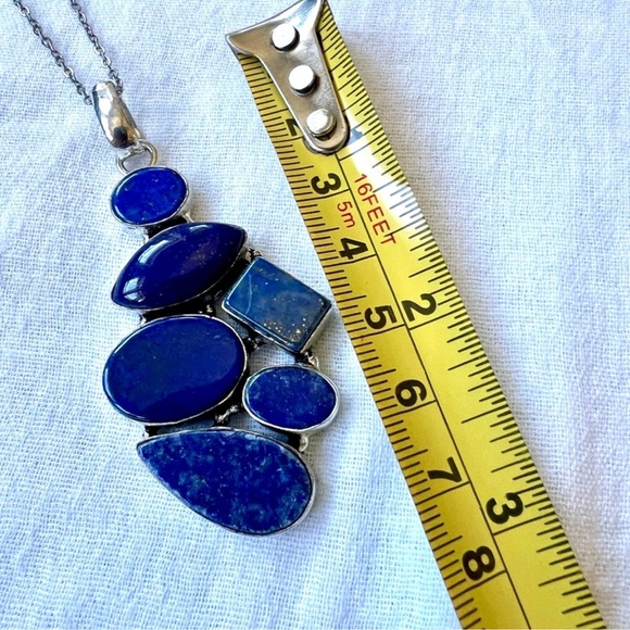 SOLD LIVE! 925 Silver Handmade Lapis Lazuli Blue Stone Silver Pendant & Chain - Picture 3 of 9